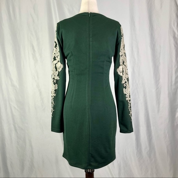 Gianni Bini emerald green bodycon long sleeve dress metallic embroidery S - Picture 4 of 10
